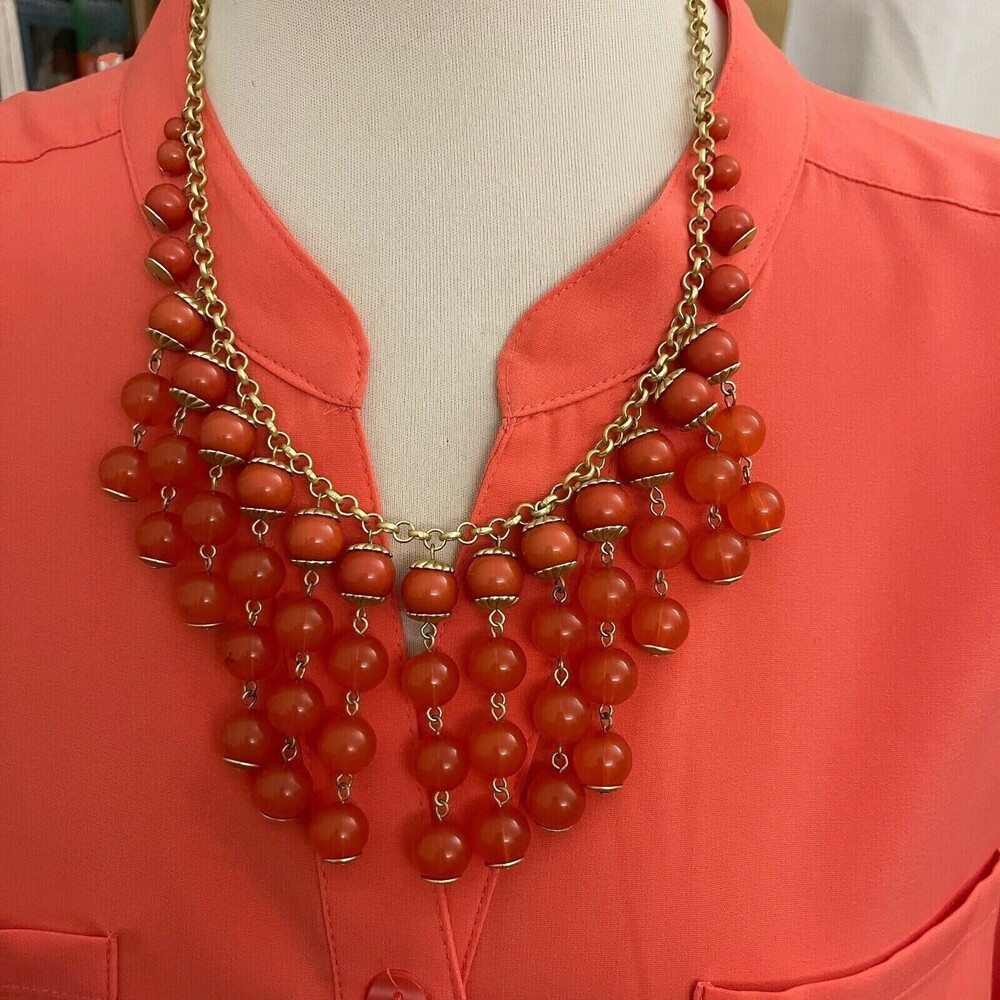 Robert Rose Gold-tone Salmon Orange Beaded Women's Fashion Necklace NWOT